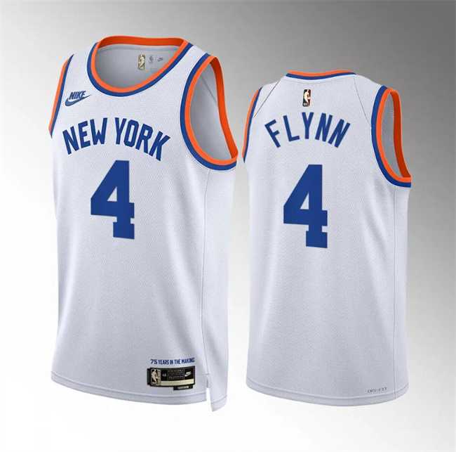 Mens New Yok Knicks #4 Malachi Flynn White 2021-22 City Edition Stitched Basketball Jersey Dzhi